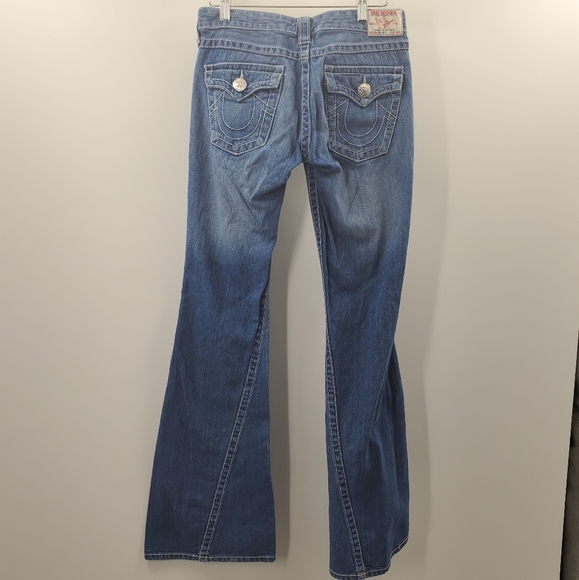 True Religion Joey Big T Flares Back Pocket Flaps Wide Leg Jeans Bell Bottoms - Picture 2 of 8